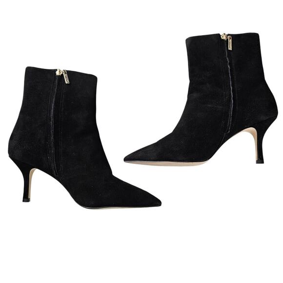 Larroude Mini Kate Suede Heel Boot Size 8.5 Ankle Zip Bootie Black - Picture 4 of 10